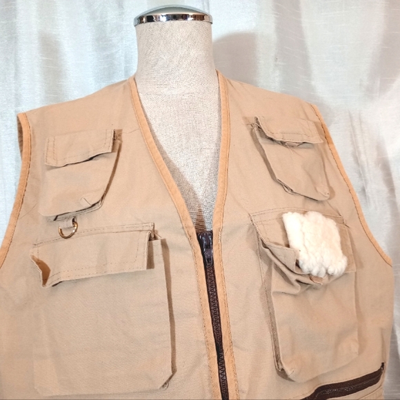 Stansport Fishing Vest, Men, Pockets, Zipper/Flap Pckts/Beige, ZipUp, Vents, L - Picture 6 of 7